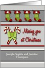 Custom Front Missing You at Christmas - Candy Canes & Stockings card