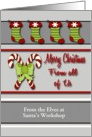 Custom Front From All of Us Christmas Card - Candy Canes & Stockings card