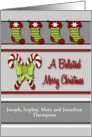 Custom Front Belated Christmas Card - Candy Canes & Stockings card