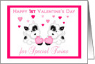 Twins 1st Valentine’s Day - Puppies and Hearts card