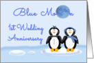 Blue Moon 1st Wedding Anniversary, Moon & Penguin Couple card