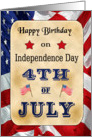 Birthday on 4th of July - American Flags, Stars card