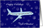 Happy Holidays Flight Attendant - Airplane, Snowflakes, Lights card