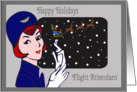 Happy Holidays Flight Attendant - Vintage Attendant, Santa & Snow card