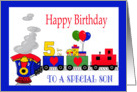 5 Year Old Birthday For Son -Train, Number, Balloons, Presents card