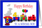 4 Year Old Birthday For Son -Train, Number, Balloons, Presents card