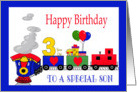 3 Year Old Birthday For Son -Train, Number, Balloons, Presents card