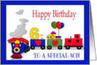 6 Year Old Birthday For Son -Train, Number, Balloons, Presents card