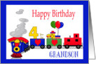 4 Year Old Birthday For Grandson -Train, Number, Balloons, Presents card