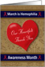 Hemophilia Awareness Month - Large Heart, Red Ribbons, Damask card