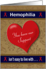 Hemophilia Encouragement - Large Heart, Red Ribbons, Damask card