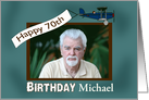 Custom 70th Birthday Photo - Airplane, Banner, Clouds card