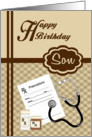 Doctor Son Birthday - Stethoscope, Medicine Bottles & Prescription card