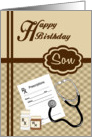 Doctor Son Birthday - Stethoscope, Medicine Bottles & Prescription card