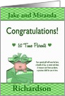 Custom 1st Time Parents Congratulations - Baby in a Box, Green accents card