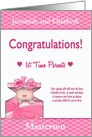 Custom 1st Time Parents Congratulations - Baby in a Box, Pink Accents card
