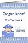 Custom 1st Time Parents Congratulations - Baby in a Box, Blue Accents card