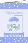 Congratulations 1st Time Parents - Blue Animal Mobile, Polka Dots card