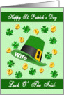 St. Patrick’s Day for Wife - Leprechaun Hat, Shamrocks, Gold Coins card