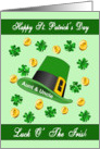 St. Patrick’s Day Aunt & Uncle - Leprechaun Hat, Shamrocks, Gold Coins card