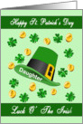 St. Patrick’s Day for Daughter- Leprechaun Hat, Shamrocks, Gold Coin card