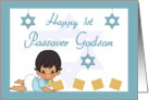 Godson 1st Passover - Baby boy, Star of David, Matzah card