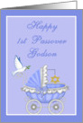 Godson 1st Passover - Baby Carriage, Star of David, Dove card