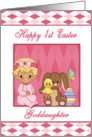 Happy 1st Easter Goddaughter - Baby Girl, Bunny, Duck, Easter Egg card