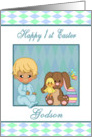 1st Easter Godson - Baby Boy, Bunny, Duck, Easter Egg card