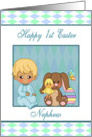 1st Easter Nephew - Baby Boy, Bunny, Duck, Easter Egg card