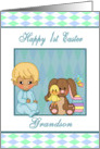 1st Easter Grandson - Baby Boy, Bunny, Duck, Easter Egg card