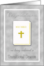 Congratulations Ordained Transitional Deacon | Bible, Grey & White card