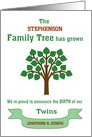 Custom Genealogy Birth Announcement for Twins | Family Tree card