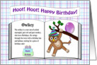Funny Animal Birthday - Owlkey, book, balloon & birthday cake card