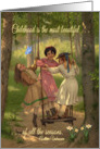 Grandaughter Birthday - Vintage Girls Swinging in the Woods card
