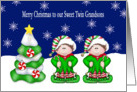 Merry Christmas Twin Grandsons - Twins, Tree, Snowflakes, Candy card