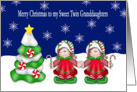 Merry Christmas Twin Granddaughters - Twins, Tree, Snowflakes, Candy card
