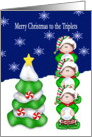 Merry Christmas to the Triplets (Boys) - 3 Boys, Christmas Tree, card