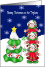 Merry Christmas to the Triplets (Girls) - 3 Girls, Christmas Tree, card