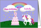 Custom Unicorn & Rainbow 2nd Birthday -Unicorn, Rainbow, Cake, Stars card
