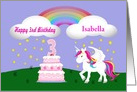 Custom Unicorn & Rainbow 3rd Birthday -Unicorn, Rainbow, Cake, Stars card