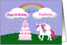 Custom Unicorn & Rainbow 6th Birthday -Unicorn, Rainbow, Cake, Stars card