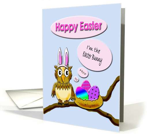 Easter Owl Bunny on Branch with Easter Eggs - funny, owl,... (1055323)