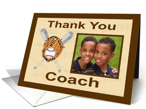 Baseball Coach Thank You - Photo Card, Bats, Ball, Glove card