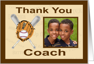 Baseball Coach Thank You - Photo Card, Bats, Ball, Glove card