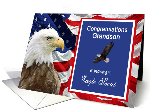 Congratulations Eagle Scout Grandson - American Flag & Eagle card