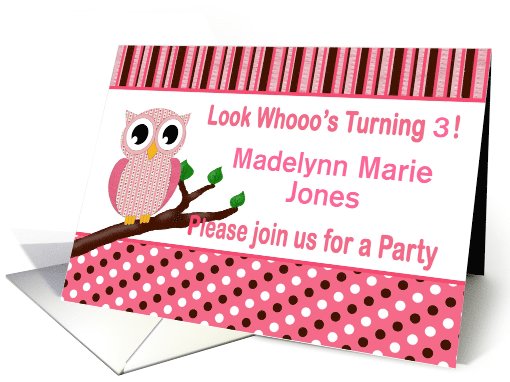 Custom Child's Birthday Party Invitation - Pink Owl card (1125344)