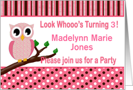 Custom Child’s Birthday Party Invitation - Pink Owl card