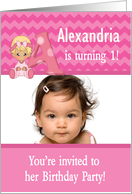 Baby Girl’s Photo Card Age Specific Monogram A Birthday Party Invitation card