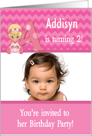 Baby Girl’s Age Specific Photo Card Monogram Birthday Party Invitation card
